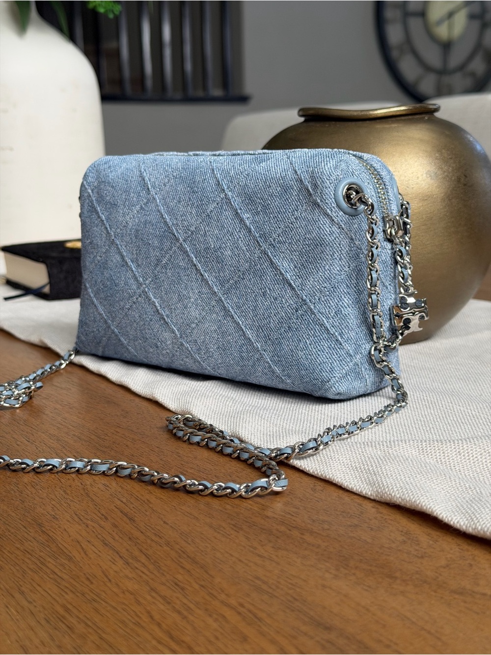 430+!New Tory Burch FLEMING DENIM SMALL CROSSBODY BAG DENIM